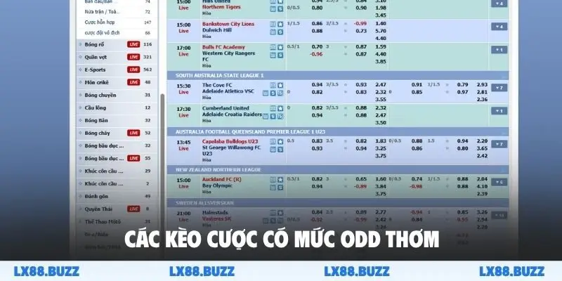 Các kèo cược có mức odd thơm