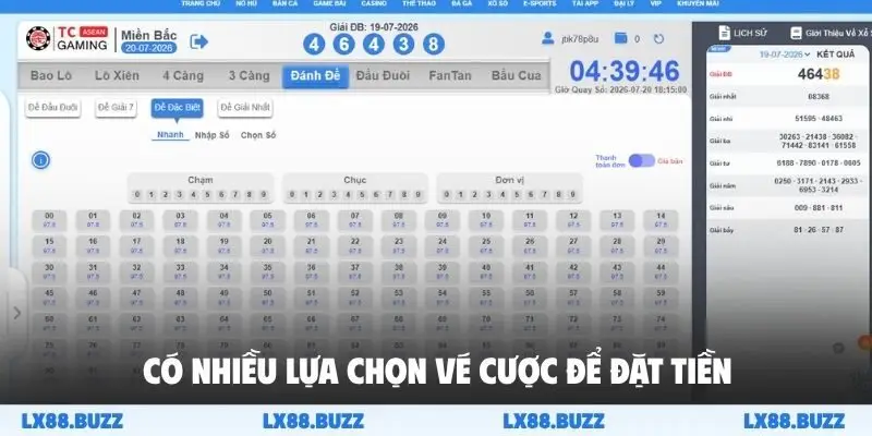 Có nhiều lựa chọn vé cược để đặt tiền