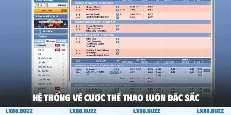 Hệ thống vé cược thể thao luôn đặc sắc