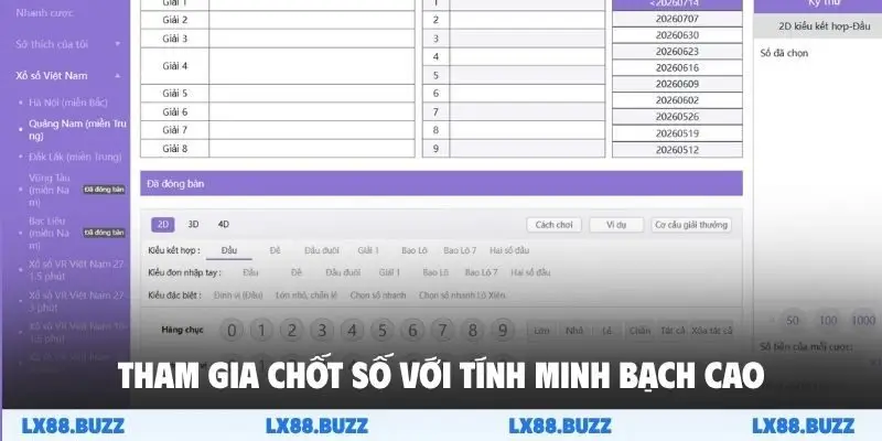 Tham gia chốt số với tính minh bạch cao